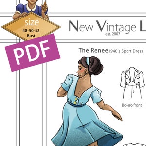 The Renee a 1940s sport dress with bolero in PDF 48-50-52 bust