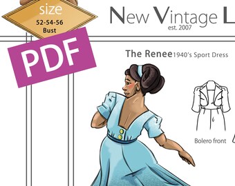 The Renee a 1940s sport dress with bolero in PDF 52-54-56 bust