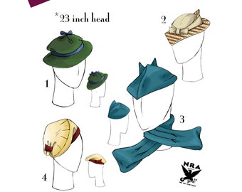 NVL 1930s Hat Quartet with Scarf repro pattern 23 inch head in PDF 1532