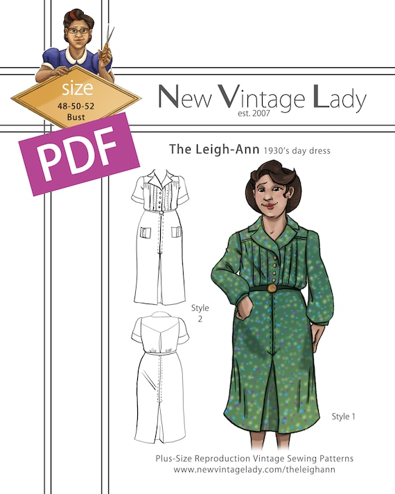 1930s House Dresses, Fabrics, Sewing Patterns The Leigh-Ann 1930s Day Dress in PDF 48-50-52 bust $20.00 AT vintagedancer.com