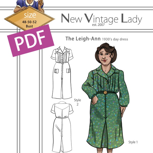 The Leigh-Ann 1930s Day Dress in PDF 48-50-52 bust