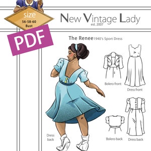 The Renee a 1940s sport dress with bolero in PDF 56-58-60 bust image 1