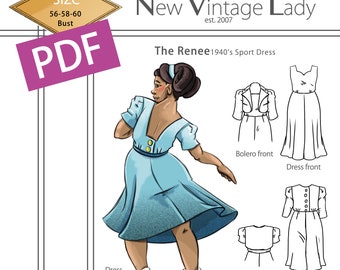 The Renee a 1940s sport dress with bolero in PDF 56-58-60 bust