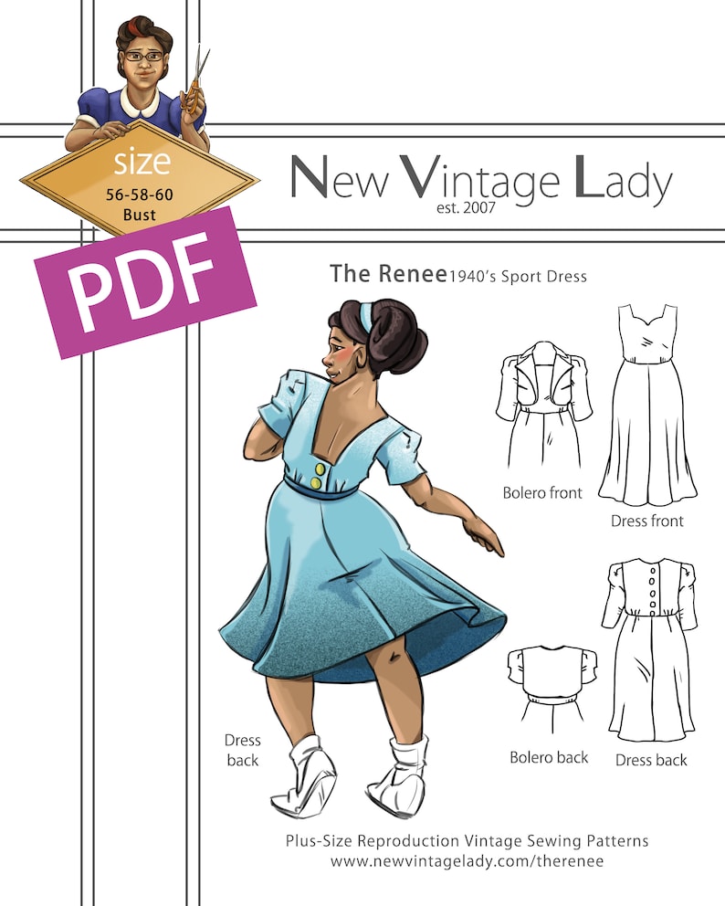 The Renee a 1940s sport dress with bolero in PDF 56-58-60 bust image 1