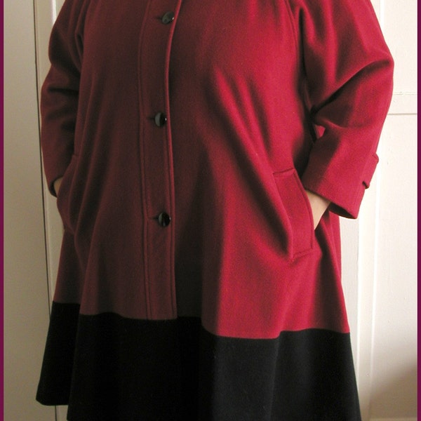 Vintage 50s 60s red wool winter swing coat PLUS SIZE up to 50 bust