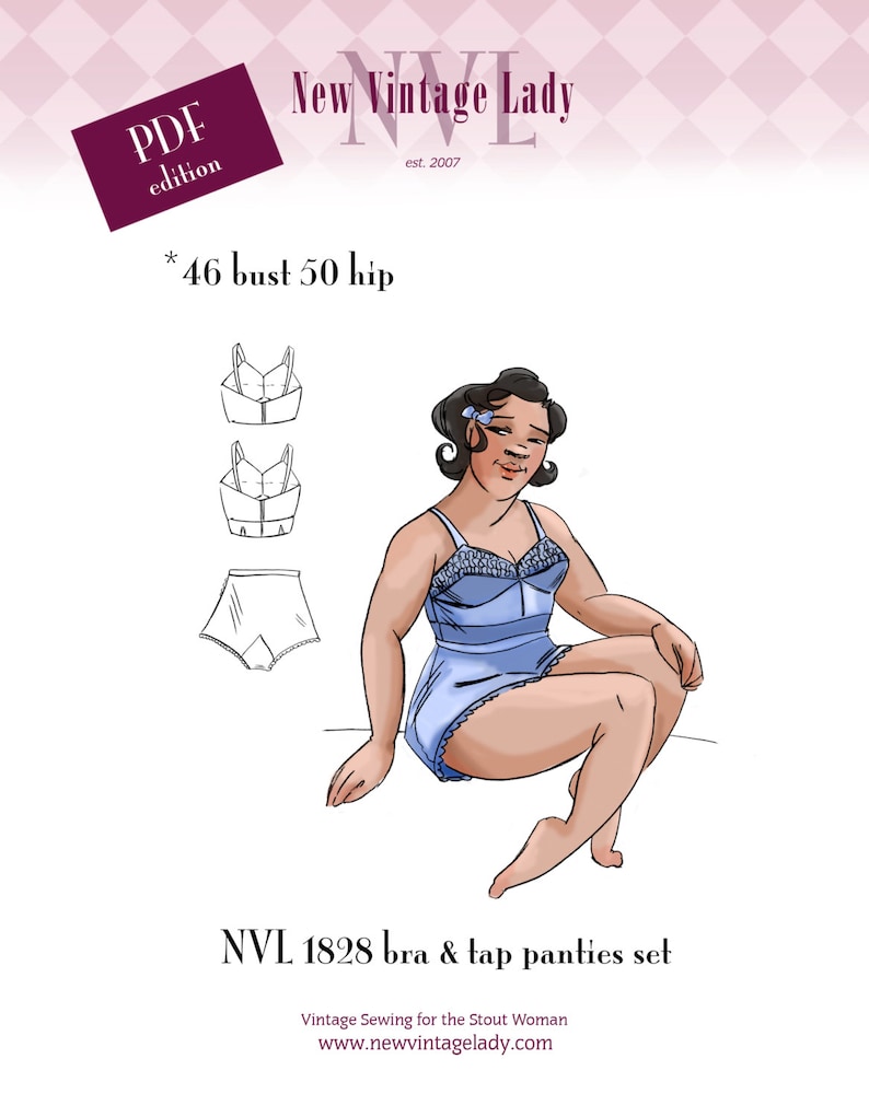 Retro Lingerie, Vintage Lingerie, 1940s-1970s     NVL 1940s bra and tap panties pattern set 46 bust in PDF 1828  AT vintagedancer.com