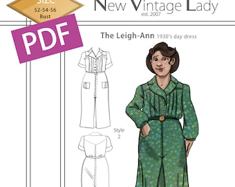 The Leigh-Ann 1930s Day Dress in PDF 52-54-56 bust