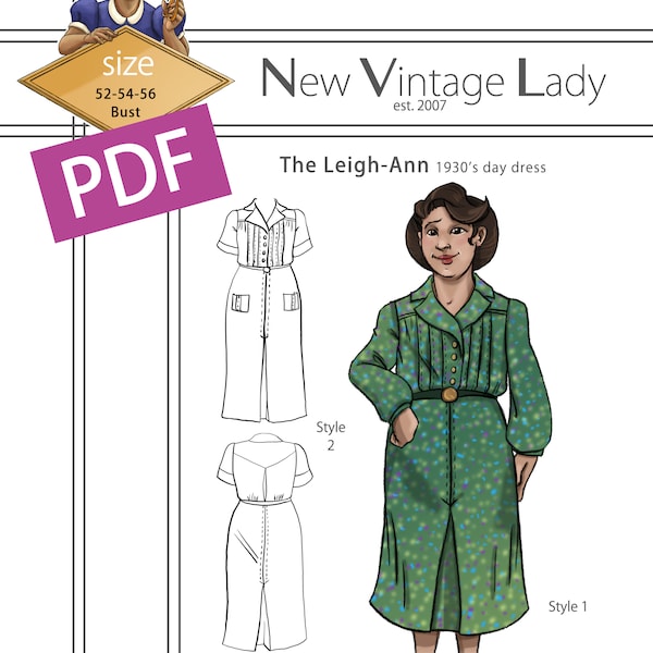 The Leigh-Ann 1930s Day Dress in PDF 52-54-56 bust