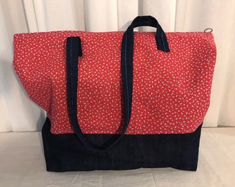 NVL handmade vintage fabric tote bag *One of a Kind* 1940s Red Confetti Print