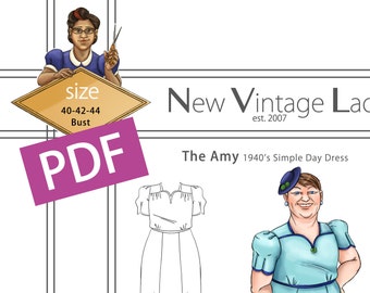 The Amy 1940s simple dress in PDF size 40-42-44 bust NVL plus size multi size repro vintage sewing patterns