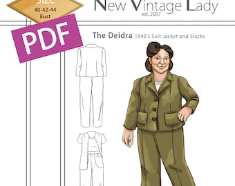 The Deidra 1940s WWII slacks and jacket set in PDF size 40-42-44 bust NVL plus size multi size repro vintage sewing patterns