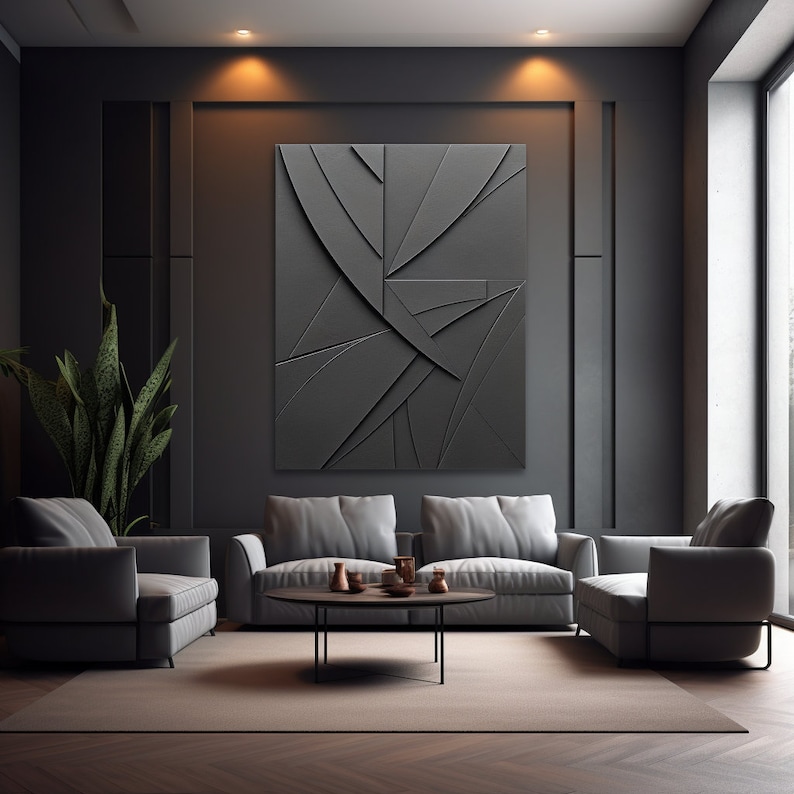 Black Abstract Wall Decor, Minimalist Modern Style, Monochrome Wall Art ...