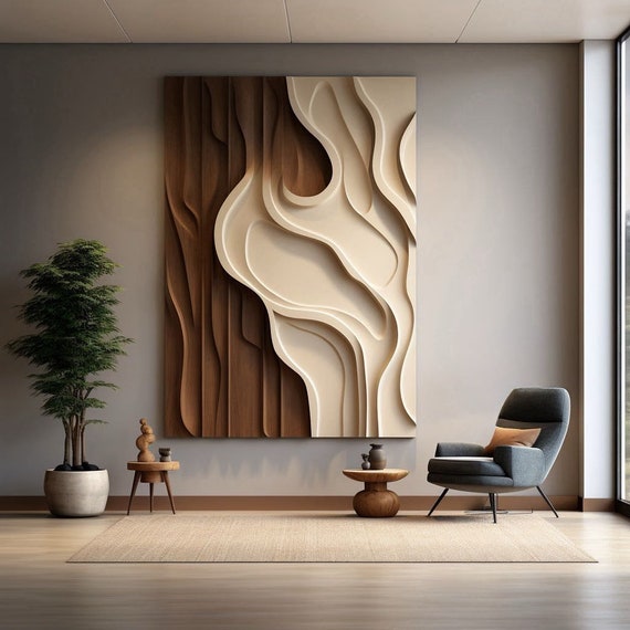 Wave Strip Decorative Wooden Wall Art, Dual Tone Wood Texture