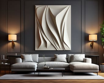 Beige Minimalist Style Home Decor, Abstract Line Art, Wood Curving Wall Hanging, 3d Vision
