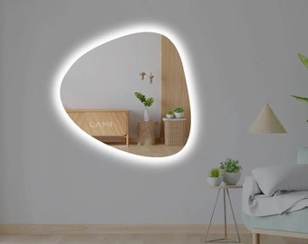 Modern Sleek LED Mirror with External Switch, Minimalist Lighted Mirror