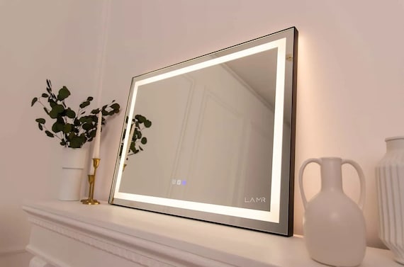 Modern Black LED Bathroom Mirror, Anti-Fog, Dimmable Backlit Vanity Wall Mirror