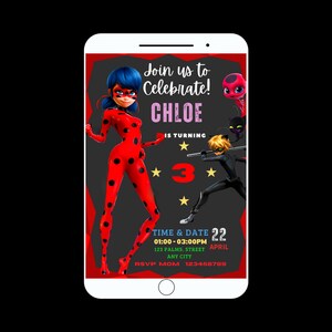 Faire-part d'anniversaire Miraculous Ladybug Invitation modifiable sur le thème des super-héros pour les filles Modifiez facilement Personnalisez facilement Cadeau personnalisé image 2