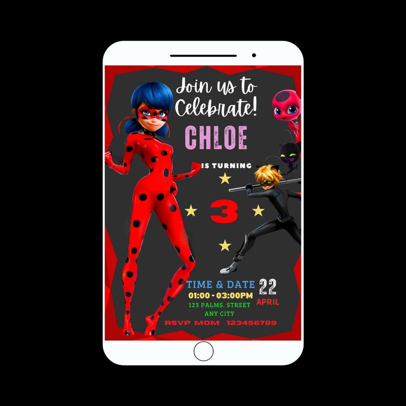 Faire-part d'anniversaire Miraculous Ladybug Invitation modifiable sur le thème des super-héros pour les filles Modifiez facilement Personnalisez facilement Cadeau personnalisé image 2