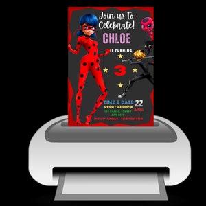 Faire-part d'anniversaire Miraculous Ladybug Invitation modifiable sur le thème des super-héros pour les filles Modifiez facilement Personnalisez facilement Cadeau personnalisé image 4