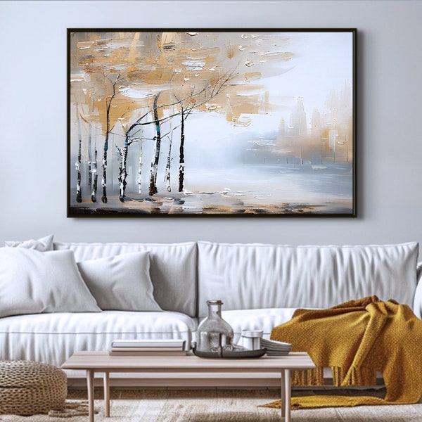 Abstract Landscape Oil Painting on Canvas Large Wall Art Morden Textured Abstract Painting Golden Forest Oil Painting Original Gift Painting