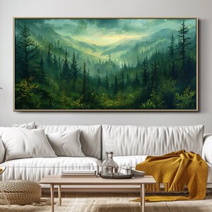 Abstract Green Forest Painting on Canvas Original Acrylic Mountains Painting Large Living Room Wall Art Modern Wall Art Custom Gift Painting