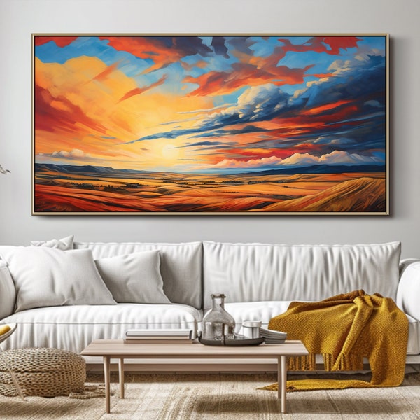 Abstract Landscape Oil Painting on Canvas Abstract Red Sunset Clouds Painting Large Wall Art Living Room Wall Art Modern Fashion Wall Decor