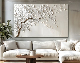 Weißes abstraktes Ölgemälde auf Leinwand, große Wandkunst, Morden, 3D-strukturierte abstrakte Malerei, minimalistische Wandkunst, weiße abstrakte Kunst, Heimdekoration