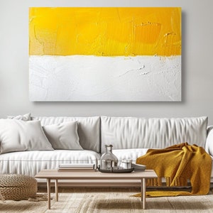 Large Wall Art Yellow and White Oil Painting on Canvas Morden Abstract Painting Minimalist Wall Art Original Plaster Painting Office Decor