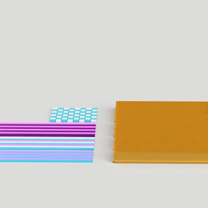 May include: A set of colorful striped and checkered patterned tiles, and a solid gold tile.