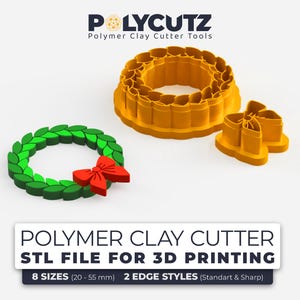 Kerstkrans polymeerklei oorbeluitsteker set STL-bestand kerstkrans strik oorbeluitsteker STL-bestand kerstkrans kleioorbel mal