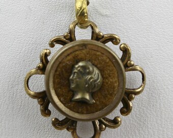 Perfume Button Necklace - Antique Vctorian 1800s Ornate Brass & Velvet Scent Jewelry - Silhouette