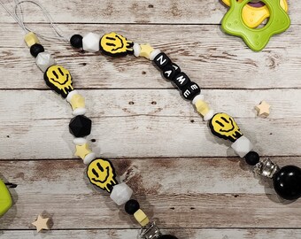 Personalized Pacifier clip | black and yellow pacifier clip | baby pacifier clip | baby accessories | Trippy smiley face