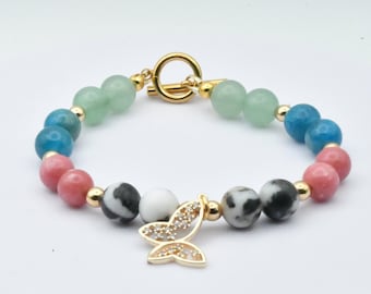 MIRACLE : Magnifique bracelet coloré avec de véritables perles en pierres naturelles