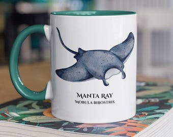 Manta Ray Mug | Mobula birostris Two-Tone Mug | Vintage Marine Wildlife Illustration | Manta Ray Lover Gift