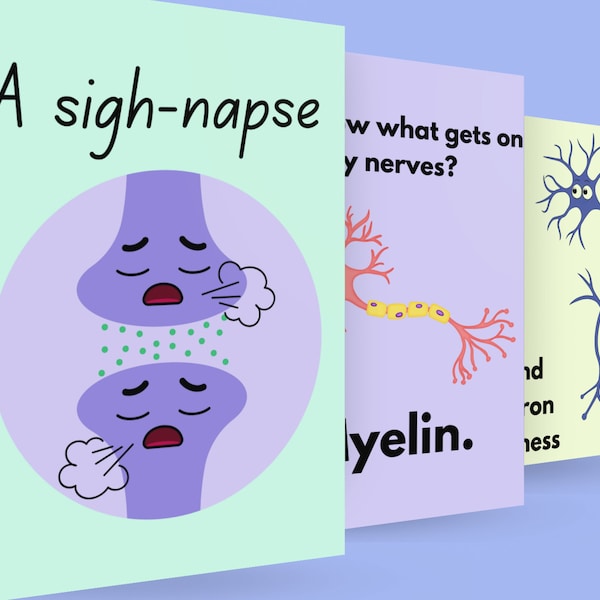 Neuroscience Puns (set of 3) Printable Posters, Science Posters, Science Classroom Decor, Middle School, High School, Educational Posters