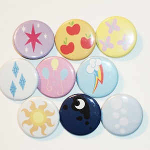 MLP - My Little Pony Button Pins - Cutie Marks Galore - 9 Buttons Total