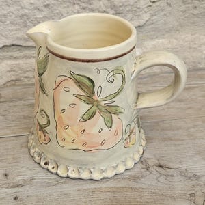 Strawberry Pattern Studio Pottery Milk Cream Jug Handmade Devon English Art Pottery by Anna Timlett