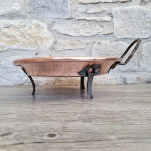 Antique French Copper Tart Pan Iron Handle Tripod Footed Kitchenalia 18th 19th Century