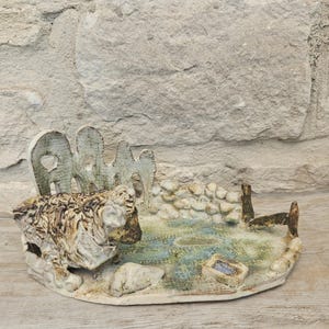 Handmade Studio Pottery Ram Sheep Sculpture Ceramic Ornament Rustic Farmhouse Decor Figure