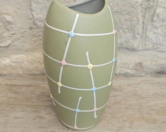 Vintage hübsche Kunstkeramik-Vase West Germany Dumler & Breiden grün geometrisch 18 cm hoch