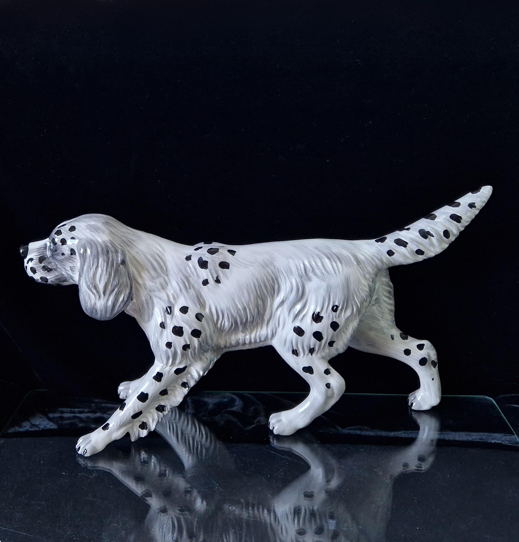 陶器製 犬のフィギュア ヴィンテージ　イングリッシュセッター ヴィンテージ高級イタリア製陶器製イングリッシュ セッター犬手描き