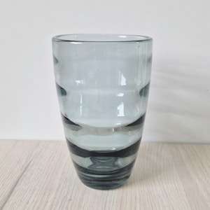 Vintage Whitefriars Art Glass Grey Smoke Optic Cylinder Vase 16.7cm