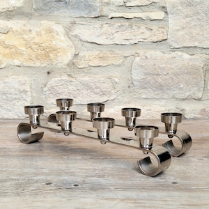 Pair MCM Futurist Chromed Stainless Steel Candle Holders Multi Candelabra Tealight Holders