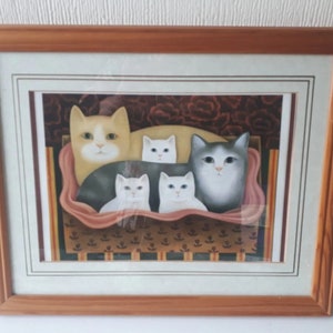Vintage Humourous Cat Print picture Framed Artwork Picture by MARTIN LEEMAN 40cm X 32cm