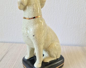 Vintage Takahashi Japan Ceramic Crackle Glaze Labrador Dog