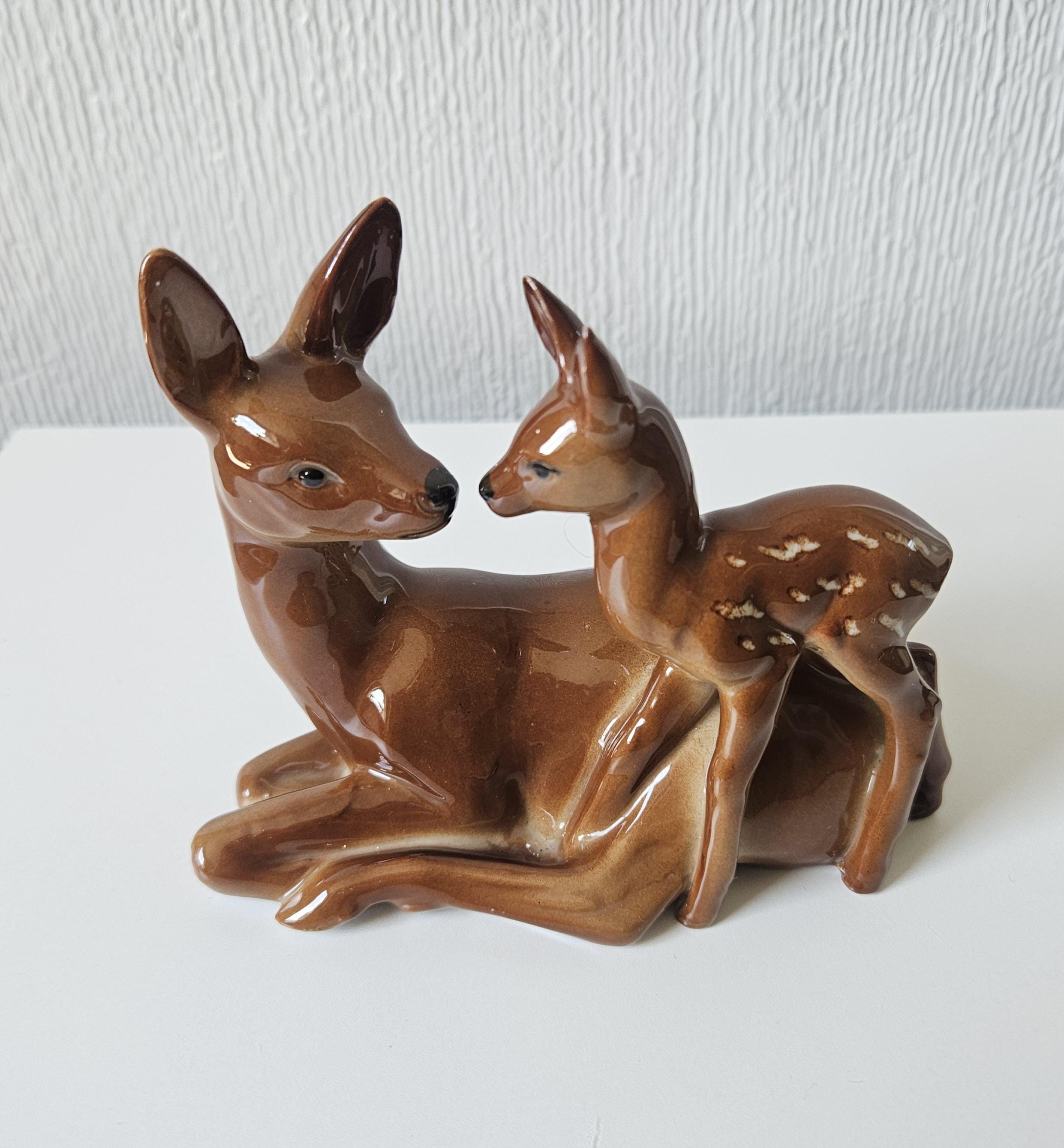 Vintage Bambi Doe and Fawn Porcelain Figurine: Mid-century