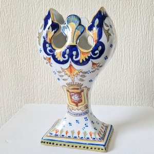 Rare Antique Geo Martel Faience Ceramic Boulogne Sur Mer Art Nouveau Tulip Vase Exceptional Condition Signed