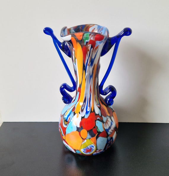 Fratelli Toso Murano 花器、ベネチアングラス 花器 Fratelli Toso Vase Carnivale Millifiore Hand Blown Murano Glass