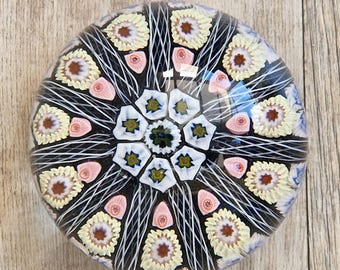 Strathearn Art Glass Paperweight 11 Spoke Millefiori with Filligree on Purple Ground Vintage