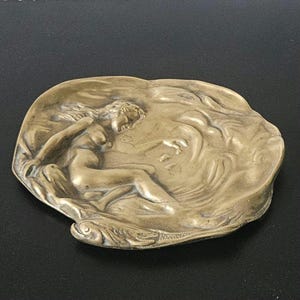 Vintage Brass Art Nouveau Trinket Dish: Card & Pin Tray, Heavy Quality